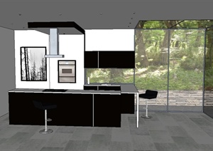 某现代风格别墅空间开放式厨房设计SU(草图大师)模型