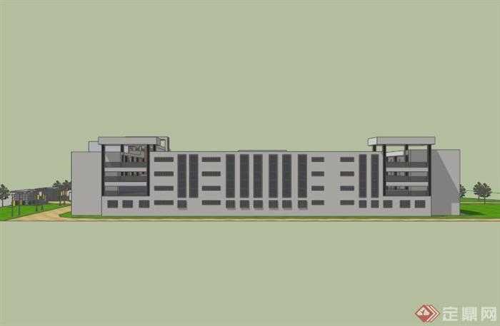 现代多层小学建筑群SU模型素材(3)