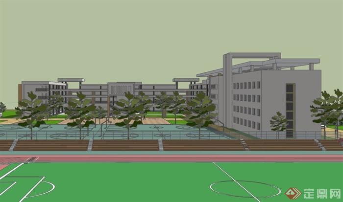 现代多层小学建筑群SU模型素材(5)