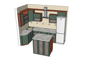 现代风格简单的厨房设计SU(草图大师)模型