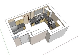 某现代风格室内空间厨房设计SU(草图大师)模型