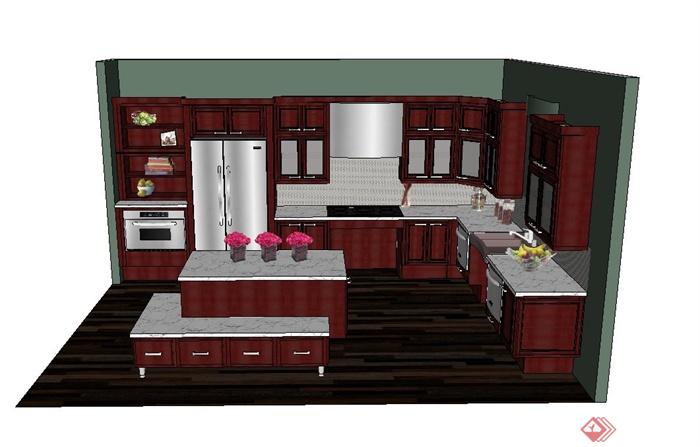 某现代风格精致的厨房设计su模型(2)