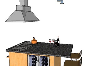 现代简约厨房备餐台设计SU(草图大师)模型