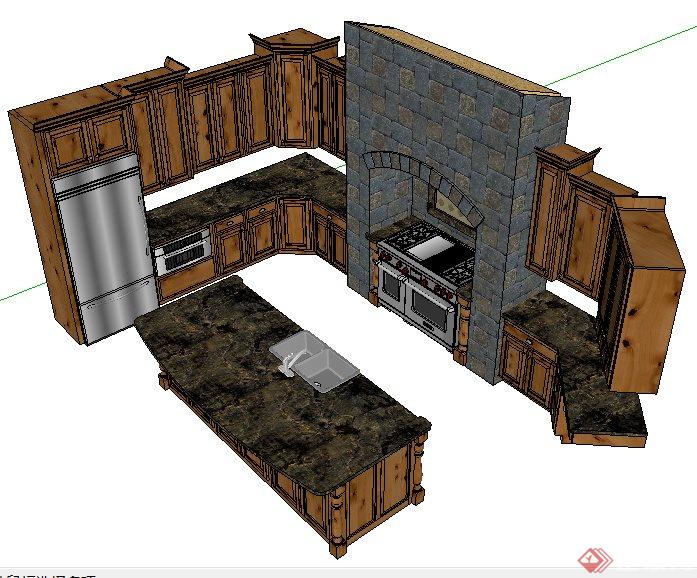 新古典厨房橱柜设计su模型(1)