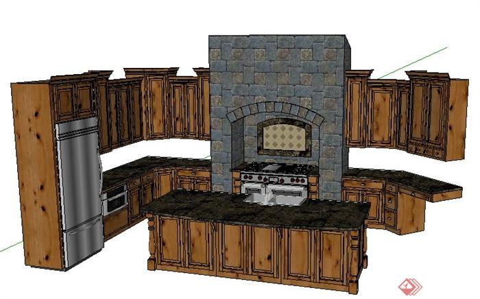 新古典厨房橱柜设计su模型(2)