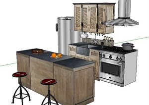 厨房简约橱柜整体设计SU(草图大师)模型