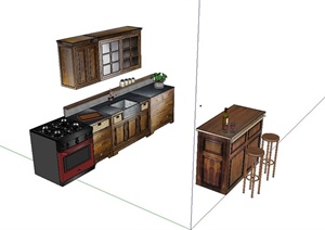 某现代风格精致厨房木柜设计SU(草图大师)模型