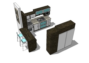 某现代风格室内厨房橱柜设计SU(草图大师)模型