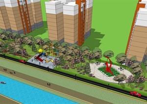 某滨河住宅小区建筑景观设计SU(草图大师)模型