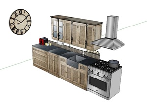 浅色木材厨柜设计SU(草图大师)模型