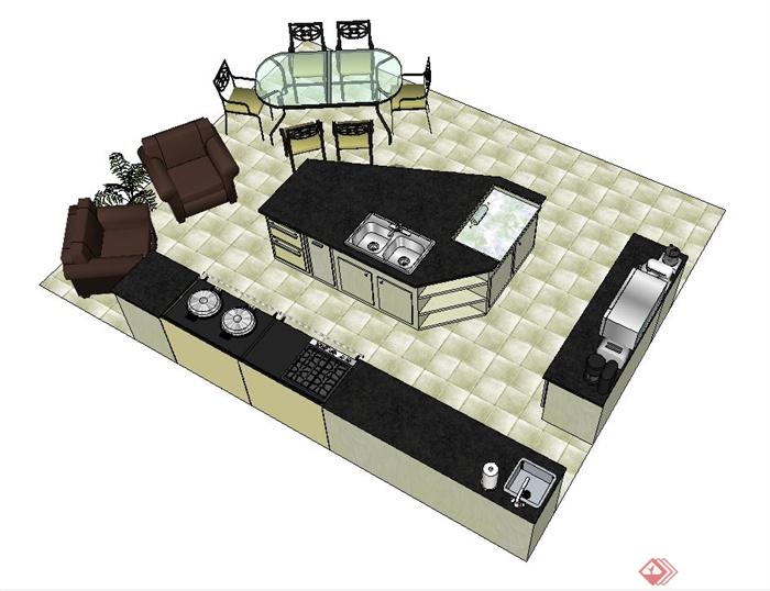 现代风格室内住宅空间厨房及家具设计su模型(3)