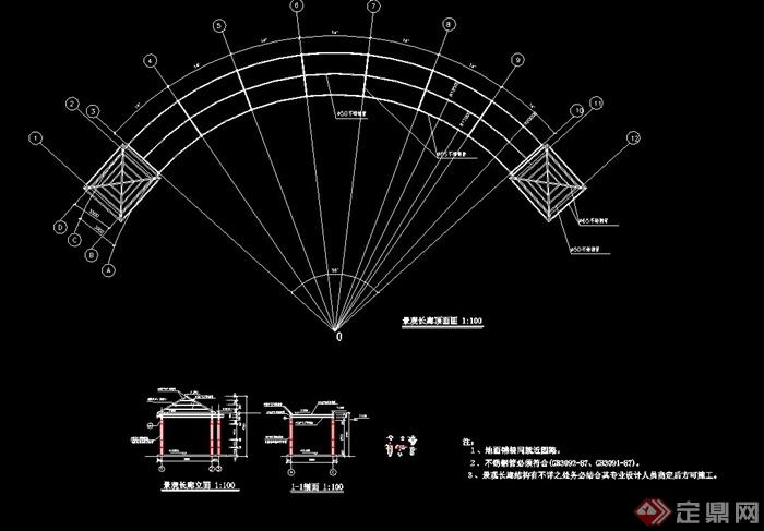 某现代风格弧形景观长廊设计cad施工图(2)