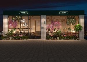 清新风小餐厅门头设计3dmax模型（带效果图）