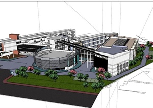 现代多层小学建筑设计SU(草图大师)模型素材