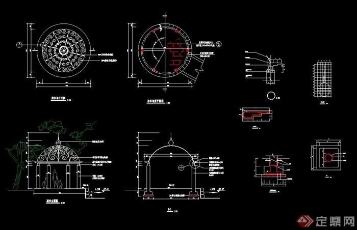 某欧式风格铁艺凉亭设计cad施工图(2)