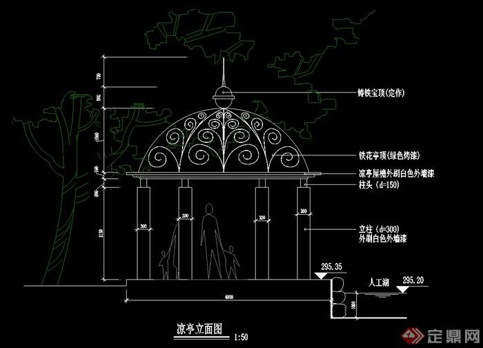 某欧式风格铁艺凉亭设计cad施工图(1)