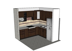 现代风格厨房空间设计SU(草图大师)模型