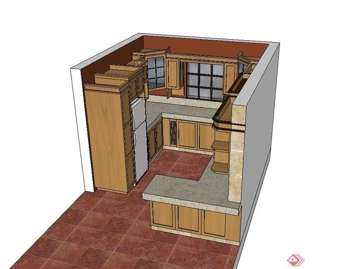 某住宅现代风格室内厨房设计su模型(2)