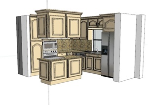 欧式厨房整体厨柜设计SU(草图大师)模型