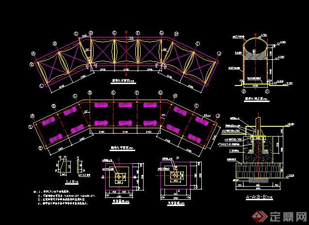 景观亭廊组合设计CAD施工图(1)