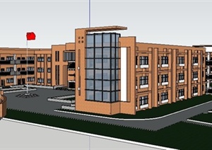 现代风格某三层教学楼建筑设计SU(草图大师)模型