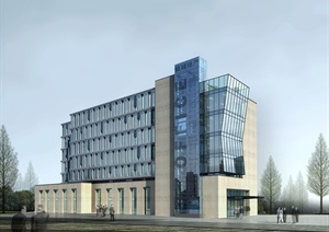 现代多层办公楼建筑方案设计（skp、cad、效果图）
