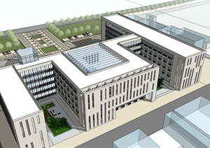 现代多层商务办公楼建筑方案设计（skp、cad）