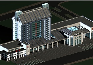 新中式医院大楼建筑设计3dmax模型