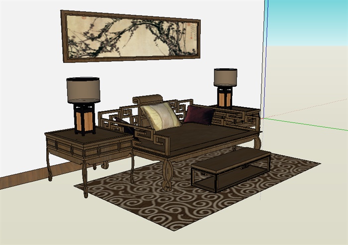 现代中式沙发组合设计SU模型