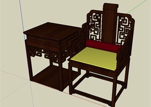 中式椅子及边几SU(草图大师)模型