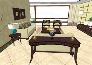 欧式住宅客厅及餐厅室内设计SU(草图大师)模型