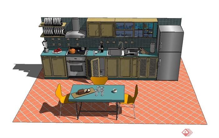 某现代风格室内厨房精致家具设计su模型(3)