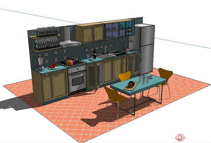 某现代风格室内厨房精致家具设计su模型(2)