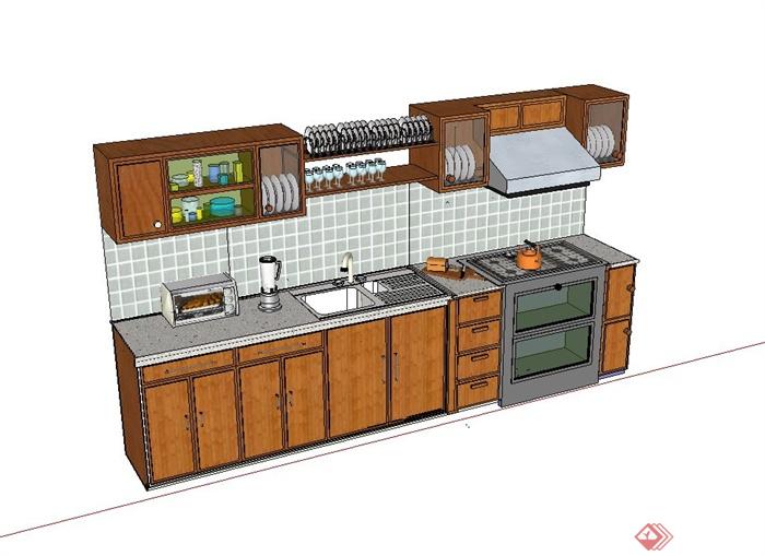 某现代简约风格厨房餐柜以及厨房用具设计su模型(1)