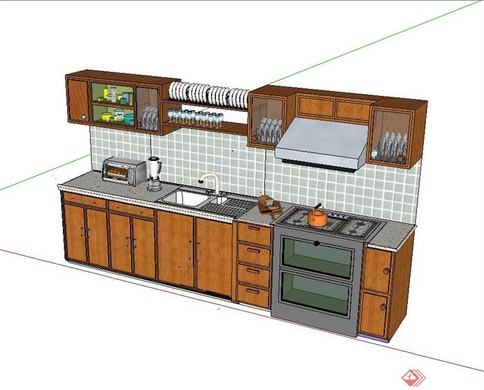 某现代简约风格厨房餐柜以及厨房用具设计su模型(2)