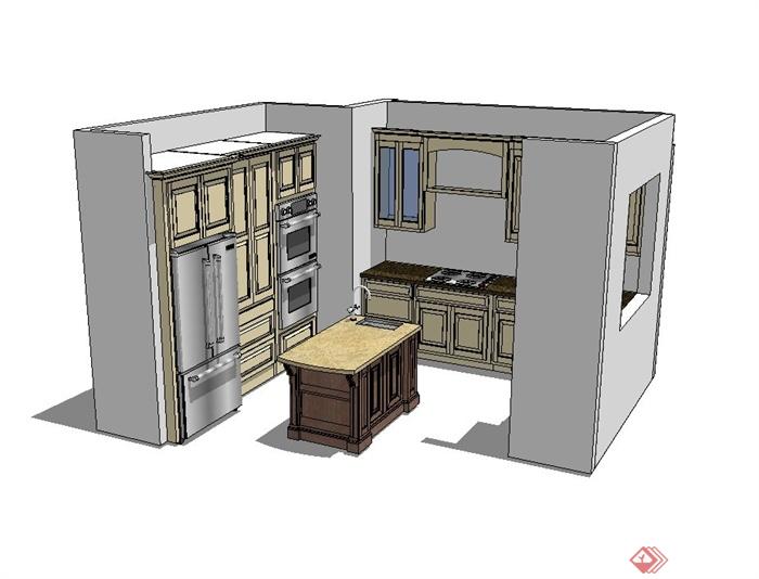 某现代风格简单的厨房空间设计su模型(1)