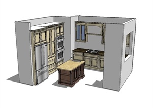 某现代风格简单的厨房空间设计SU(草图大师)模型