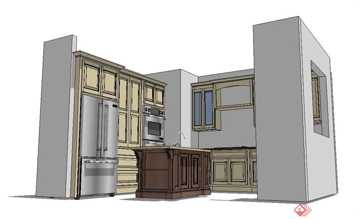 某现代风格简单的厨房空间设计su模型(3)