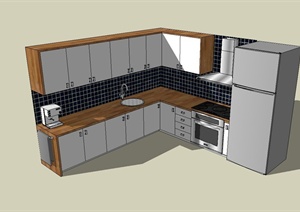某现代风格厨房厨柜冰箱设计SU(草图大师)模型