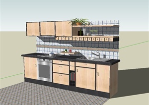 现代风格室内空间厨房设计SU(草图大师)模型