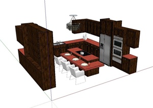 某现代风格厨房餐厅组合设计SU(草图大师)模型