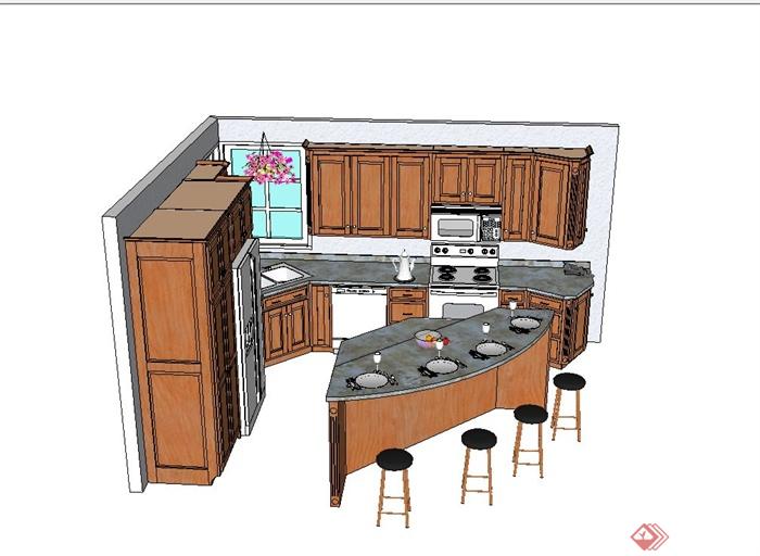 某现代风格开放式厨房餐厅设计su模型(2)