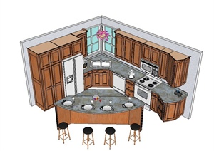 某现代风格开放式厨房餐厅设计SU(草图大师)模型