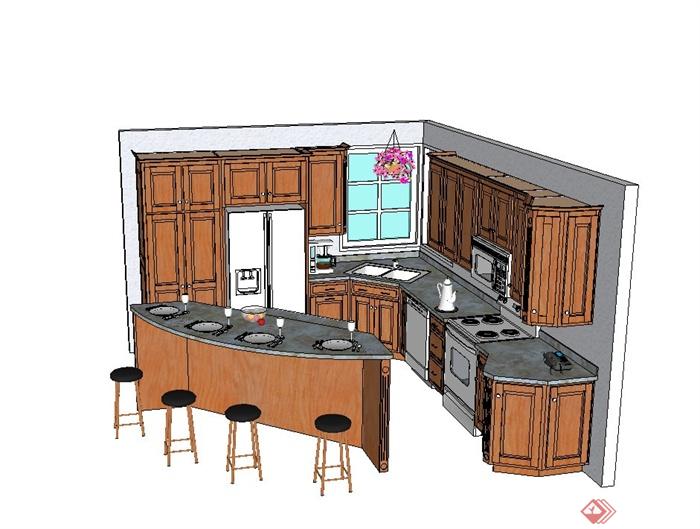 某现代风格开放式厨房餐厅设计su模型(3)