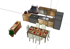 现代精致厨房餐厅组合设计SU(草图大师)模型