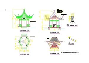 某古典中式风格六角亭设计cad施工图