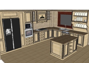 欧式L型厨柜设计SU(草图大师)模型