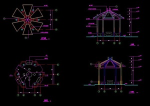 某现代风格精致景观亭设计cad施工图