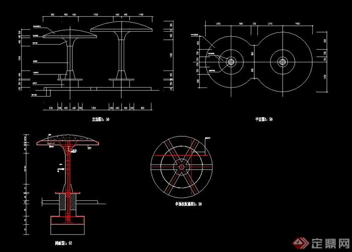 现代风格蘑菇亭设计cad方案图(1)
