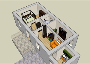 现代时尚单身公寓室内设计SU(草图大师)模型